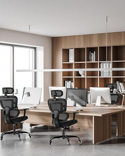 Ergonomic Office Chair - Mesh Office Chair High Back, Rolling Desk Chair, Executive Swivel Chair, Computer Chair with 3D Adjustable Armrest, 3D Lumbar Support, Blade Wheels, Adjustable Headrest - LeafyLoom
