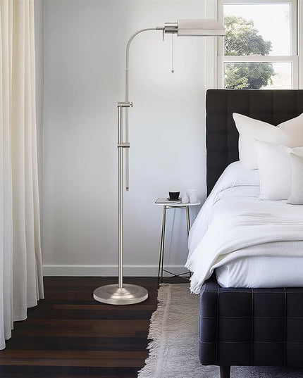 Kira Home Prescott 58" Modern Adjustable Standing Pharmacy Floor Lamp | Brushed Nickel Finish, Includes 6W LED Bulb (60W eq.) Energy Efficient, Eco-Friendly, for Living Room Reading Bedroom Office - LeafyLoom