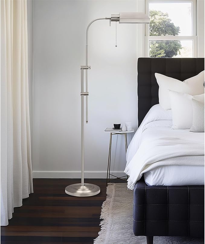 Kira Home Prescott 58" Modern Adjustable Standing Pharmacy Floor Lamp | Brushed Nickel Finish, Includes 6W LED Bulb (60W eq.) Energy Efficient, Eco-Friendly, for Living Room Reading Bedroom Office - LeafyLoom