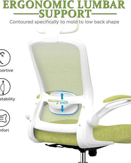 Mimoglad Office Chair, High Back Ergonomic Desk Chair with Adjustable Lumbar Support and Headrest, Swivel Task Chair with flip-up Armrests for Guitar Playing, 5 Years Warranty - LeafyLoom