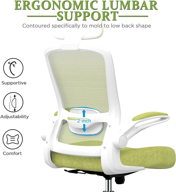Mimoglad Office Chair, High Back Ergonomic Desk Chair with Adjustable Lumbar Support and Headrest, Swivel Task Chair with flip-up Armrests for Guitar Playing, 5 Years Warranty - LeafyLoom
