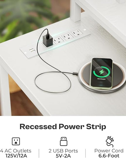 Reversible L Shaped Computer Desk with Drawers, Gaming Desk with LED Lights and Power Outlets, Office Desk with Storage Shelves, Corner Desk with Monitor Stand, for Home & Office, White - LeafyLoom