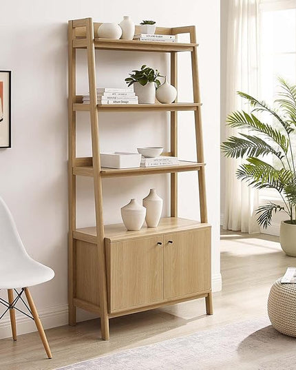 Modway 33" Bookshelf Display Case in Oak - LeafyLoom