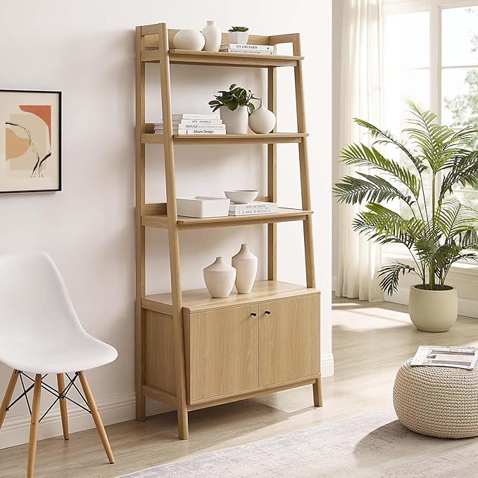 Modway 33" Bookshelf Display Case in Oak - LeafyLoom