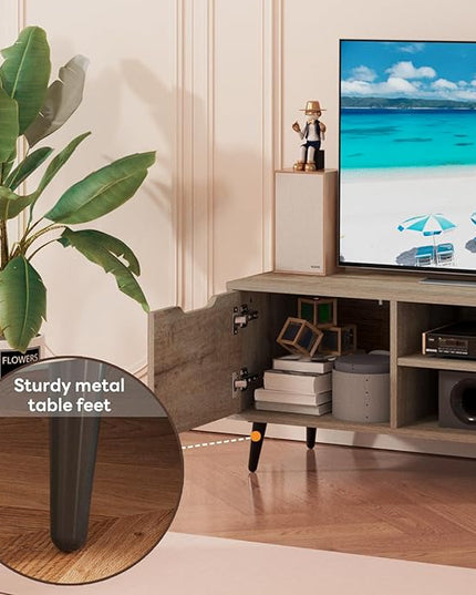 Maxtown TV Stands for Living Room, TV Console Table for 55 Inch TV, Entertainment Center with 1 Cabinet, 2 drawers, Media Console with Metal Feet for Bedroom, Living Room, Walnut - LeafyLoom