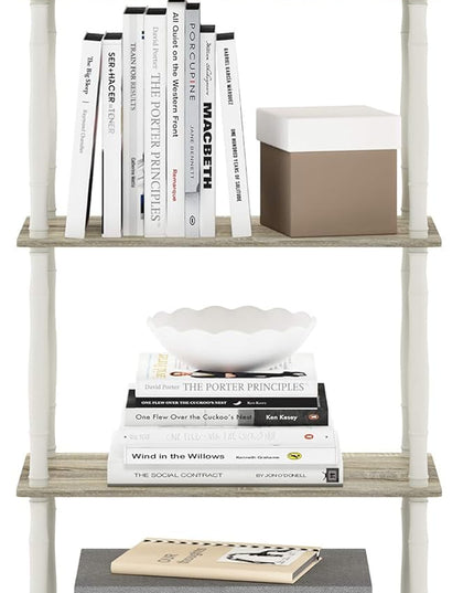 Furinno Turn-N-Tube 4-Tier Multipurpose Shelf Display Rack, Classic Tubes, Sonoma Oak/White - LeafyLoom