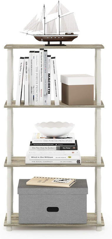 Furinno Turn-N-Tube 4-Tier Multipurpose Shelf Display Rack, Classic Tubes, Sonoma Oak/White - LeafyLoom