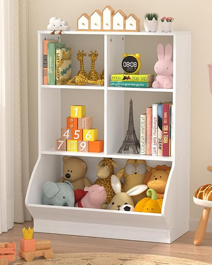 EasyCom 3 Tier Toy Storage Organizer, 5 Cube Toy Shelf and Bookcase Storage Cabinet, Book Shelf for Playroom Bedroom Living Room Nursery White - LeafyLoom