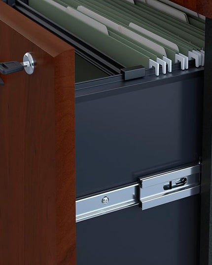 Bush Business Furniture Series A 3 Drawer Mobile File Cabinet in Hansen Cherry & Galaxy - Assembled, Rolling Document Storage for Home or Professional Office - LeafyLoom