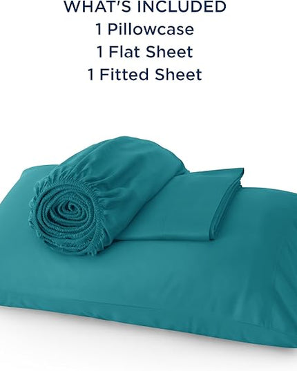 Bedsure Twin XL Sheet Set Dorm Bedding, Cooling Sheets Twin Extra Long Sheets, Rayon Derived from Bamboo, Deep Pocket Up to 16", Hotel Luxury Silky Bedding Sheets & Pillowcases, Turquoise - LeafyLoom