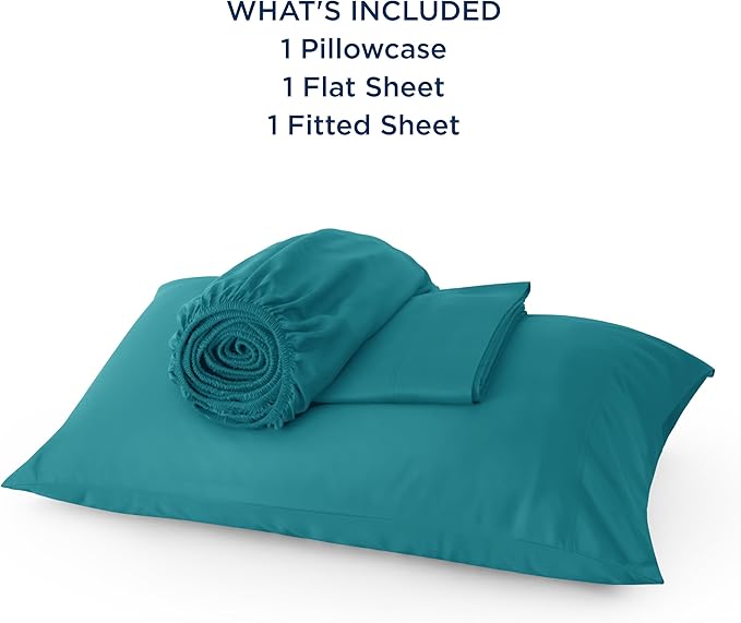 Bedsure Twin XL Sheet Set Dorm Bedding, Cooling Sheets Twin Extra Long Sheets, Rayon Derived from Bamboo, Deep Pocket Up to 16", Hotel Luxury Silky Bedding Sheets & Pillowcases, Turquoise - LeafyLoom