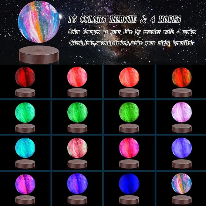 VGAzer Levitating Moon Lamp Floating and Spinning in Air Freely with 16 Colors LED Galaxy Moon Lamp Lights,Unique Gift & Decorative Lamp for Kids Lover Friends - LeafyLoom
