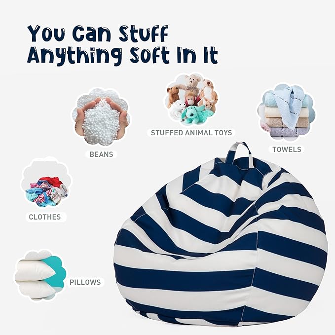 Nobildonna Stuffed Animal Storage Bean Bag Chair Cover Only for Kids Girls Toddler, Large Beanbag Chair Without Filling for Organizing Children Soft Plush Toys - LeafyLoom