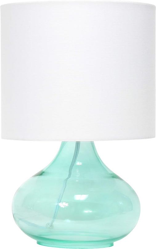 Simple Designs LT2063-AOW Glass Raindrop Bedside Table Lamp with White Fabric Shade, Aqua (Pack of 4) - LeafyLoom