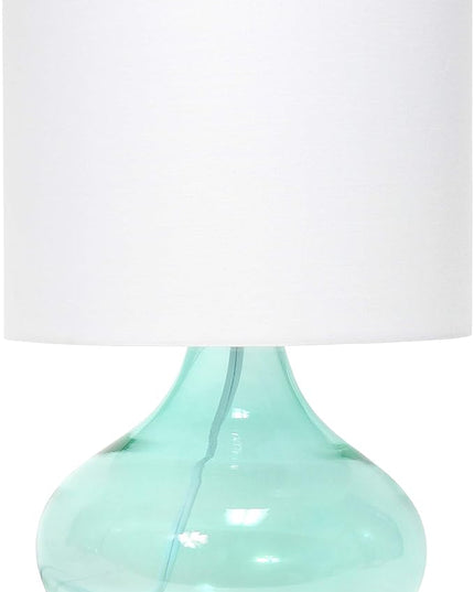 Simple Designs LT2063-AOW Small Glass Raindrop Bedside Table Lamp with White Fabric Shade, Aqua - LeafyLoom
