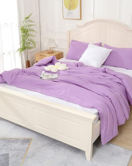 Lavender Purple Comforter King Size, Modern Bedding Set for Girls/Women, Cute Soft & Lightweight Chic Microfiber Bed Sets, 3 pcs-1 Comforter & 2 Pillowcases (104"x90") - LeafyLoom
