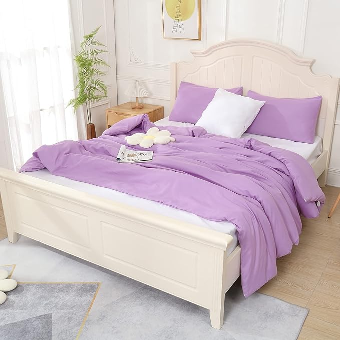Lavender Purple Comforter King Size, Modern Bedding Set for Girls/Women, Cute Soft & Lightweight Chic Microfiber Bed Sets, 3 pcs-1 Comforter & 2 Pillowcases (104"x90") - LeafyLoom