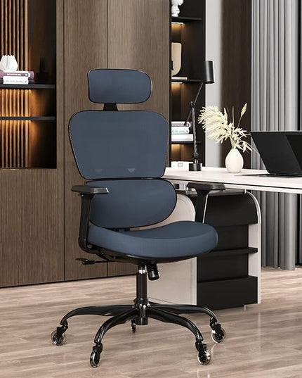 Ergonomic Office Chair - Mesh Office Chair High Back, Rolling Desk Chair, Executive Swivel Chair, Computer Chair with 3D Adjustable Armrest, 3D Lumbar Support, Blade Wheels, Adjustable Headrest - LeafyLoom