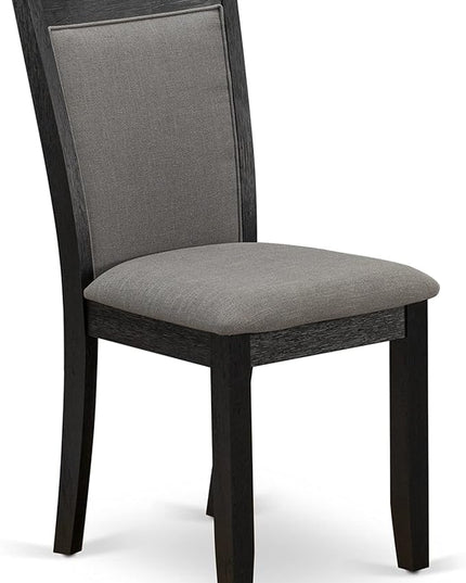 East West Furniture Dublin 3 Piece Set Contains a Round Dining Room Table with Dropleaf and 2 Dark Gotham Grey Linen Fabric Upholstered Chairs, 42x42 Inch, Wirebrushed Black - LeafyLoom