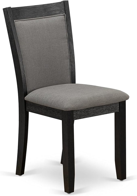East West Furniture Dublin 3 Piece Set Contains a Round Dining Room Table with Dropleaf and 2 Dark Gotham Grey Linen Fabric Upholstered Chairs, 42x42 Inch, Wirebrushed Black - LeafyLoom