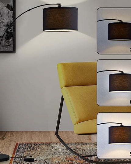 Arc floor lamps for living room, Dimmable Floor Lamp with Adjustable Head, Black Finish Modern Floor Lamp, Over Couch Tall Standing Hanging Light for Reading, Bedroom, Office, 8W LED Bulb Include - LeafyLoom