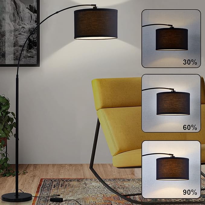 Arc floor lamps for living room, Dimmable Floor Lamp with Adjustable Head, Black Finish Modern Floor Lamp, Over Couch Tall Standing Hanging Light for Reading, Bedroom, Office, 8W LED Bulb Include - LeafyLoom