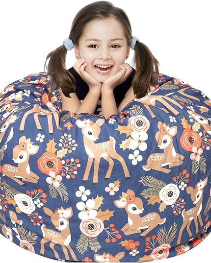 Stuffed Animal Storage Bean Bag Chair Cover, Hold Kids Plush Toys Blankets Towels Beanbag (Cover Only), Canvas Floor Circle Stuff Sit Seat Sofa with YKK Zipper, Extra Large 38", Fawn - LeafyLoom