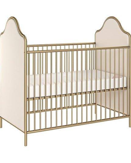 Little Seeds Piper Upholstered Metal Crib, Gold - LeafyLoom