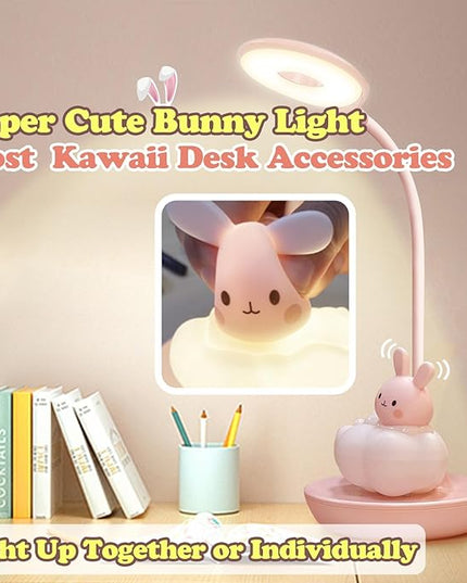 Kids Desk Lamp Pink, Dimming Desk Lamp for Girls with Exclusive Cartoon Look, Cute Night Light for Kids Bedroom, Eye-Caring LED Portable Reading Lamp for Child, Unique Gift (Pink Rabbit) - LeafyLoom