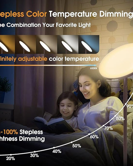 Floor Lamp, 36W/3600LM Super Bright Floor Lamp with Remote Control, Stepless Adjust Color Temperatures & Brightness, Torchiere Standing Lamp for Living Room Bedroom Office - LeafyLoom