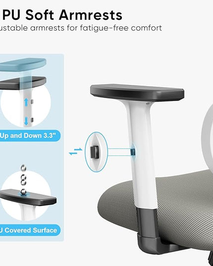 Sytas Ergonomic Office Chair, High Back Computer Desk Chair with Lumbar Support and Adjustable Headrest, Executive Swivel Chair for Home Office, Tilt Function - LeafyLoom