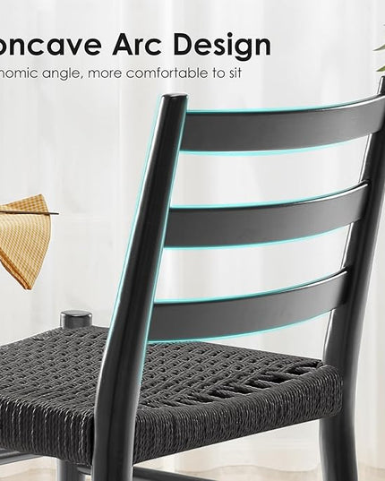STARY Wood Rattan Dining Room Chairs Set of 2 with Comfortable Woven Seat, Fully Assembled, Full Black - Set of 4 - LeafyLoom