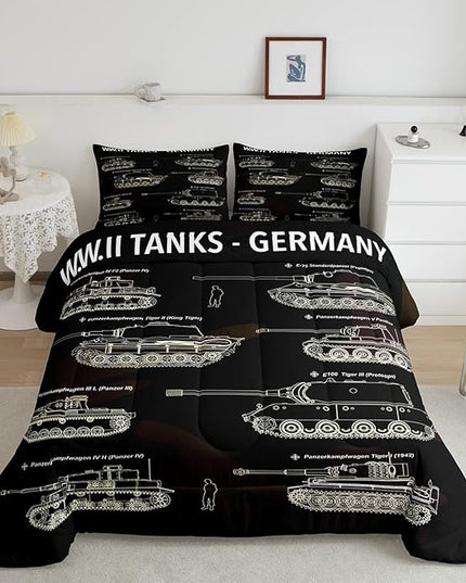 Tank Comforter Set Twin, War Theme Bedding Set, Soldier Dirt Bike Camouflage Army Acting Down Comforter For Kid Boy Teen Men,Camo Vintage Style Quilt Set, Military Vehicle Duvet Set Room Decor - LeafyLoom