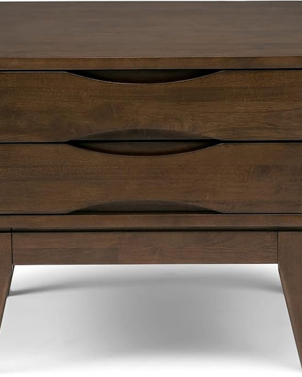 SIMPLIHOME Harper Solid Hardwood 22 inch wide Square Mid Century Modern End Side Table in Walnut Brown with Storage, 2 Drawers, for the Living Room and Bedroom - LeafyLoom