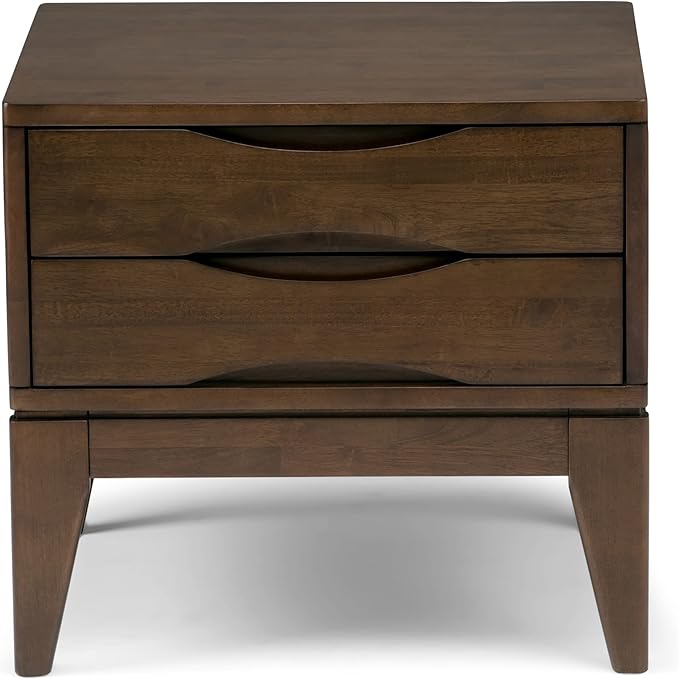 SIMPLIHOME Harper Solid Hardwood 22 inch wide Square Mid Century Modern End Side Table in Walnut Brown with Storage, 2 Drawers, for the Living Room and Bedroom - LeafyLoom