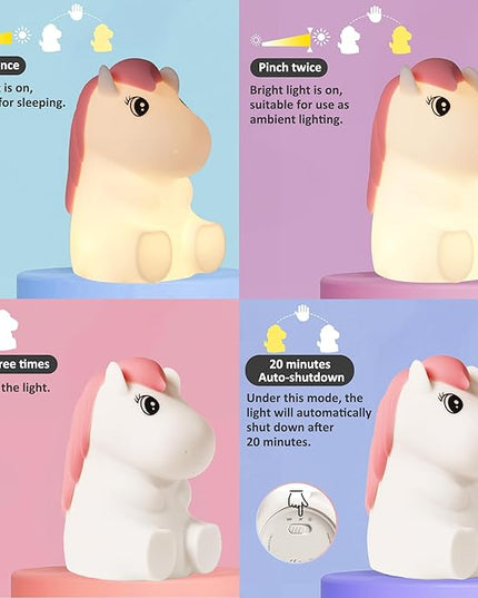 FULLOSUN Cute Pony Kids Night Light, Horse Gifts for Girl, Kawaii Pony Lamp Funny Valentines Birthday Gifts for Women Teenage Girls Boy Toddler - Portable Squishy Battery Operated - LeafyLoom