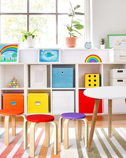 6 Pcs 12 Inch Bentwood Stacking Stool for Kids Colored Durable Round Nesting Stool Flexible Wood Stackable Stool Chairs for Playroom Daycare Home Classroom (Classic Color) - LeafyLoom