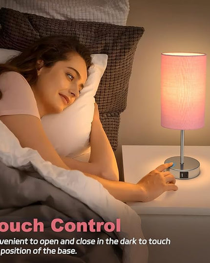 AKASUKI Table Lamp for Bedroom, 3 Way Dimmable Touch Lamp with Dual Charging Station, Small Bedside Lamps for Night Stands, Living Room, Office(LED Bulb Included) - LeafyLoom