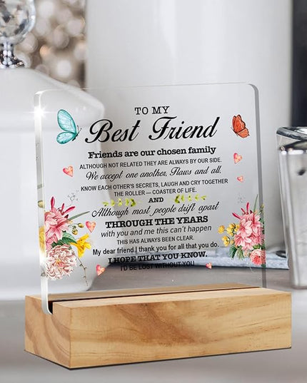 Best Friend Gift Friendship Desk Decor Friends are Our Chosen Family Acrylic Desk Plaque Sign with Wood Stand Home Office Table Desk Sign Keepsake - LeafyLoom