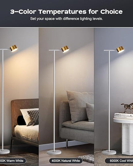 Floor Lamp for bedroom, 3 Color Temperatures Floor Reading Lamp with Flexible Lamp Cap, Modern Bedroom Floor Lamps for Living Room, Simple Design Standing Lamp for Office Working Study, White - LeafyLoom