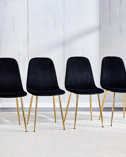 NicBex Dining Chairs Set of 4 Modern Upholstered Velvet Dining Room Kitchen Chairs with Golden Metal Legs,Side Chairs for Dining Room, Kitchen,Living Room, and Restaurants,Black - LeafyLoom