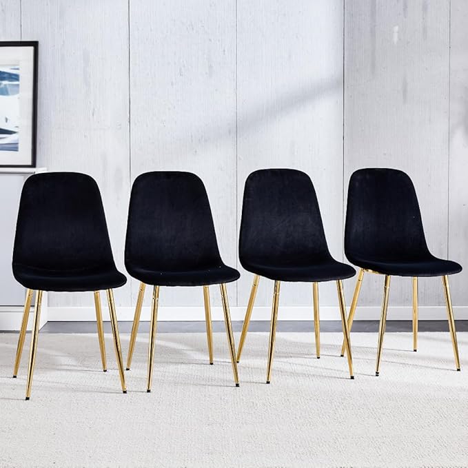 NicBex Dining Chairs Set of 4 Modern Upholstered Velvet Dining Room Kitchen Chairs with Golden Metal Legs,Side Chairs for Dining Room, Kitchen,Living Room, and Restaurants,Black - LeafyLoom
