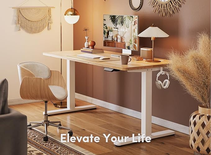 FEZIBO Electric Standing Desk, 48 x 24 Inches Height Adjustable Stand up Desk, Sit Stand Home Office Desk, Computer Desk, Maple - LeafyLoom