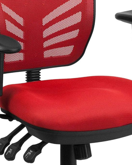 Flash Furniture Nicholas Mid-Back Red Mesh Multifunction Executive Swivel Ergonomic Office Chair with Adjustable Arms - LeafyLoom