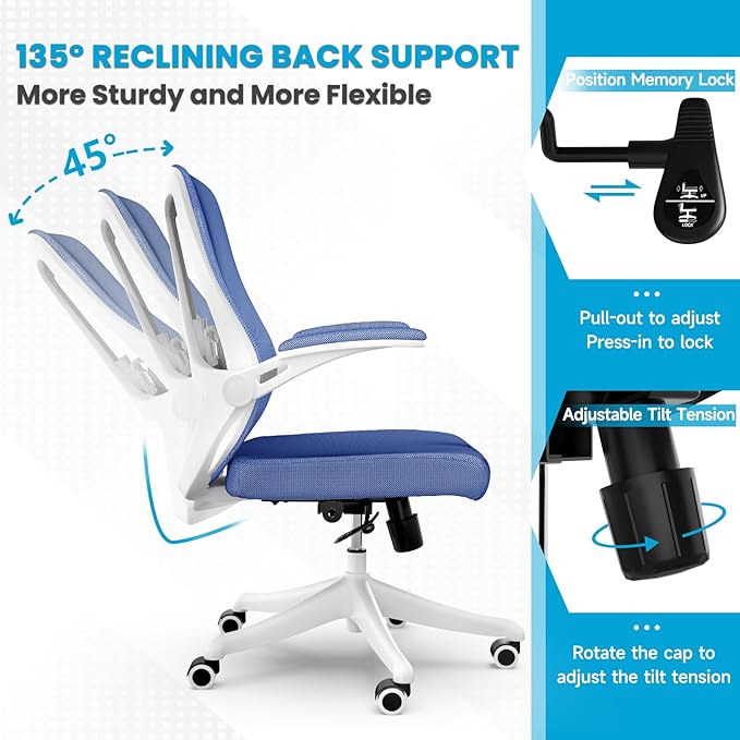Ergonomic Office Chair - Comfy Desk Chairs with Wheels and Arms, 400LB Heavy Duty Mesh Computer Chairs with Comfortable Lumbar Back Support for Home Office, Bedroom, Study and College Dorm - LeafyLoom