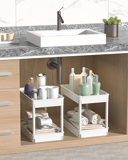 Sooyee 4 Tier Wide Storage Cart Mobile Shelving Unit Organizer Slide Out Storage Rolling Utility Cart Tower Rack for Kitchen Bathroom Laundry, Plastic & Stainless Steel,White - LeafyLoom
