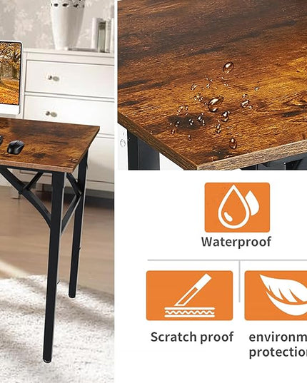 TEMI Folding Desk 31.5", Computer Desk for Home Office, Folding Table No Assembly Required, Office Desk for Small Space, Small Desk with Stable Black Frame, Rustic Brown - LeafyLoom