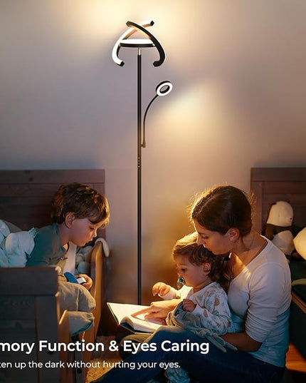 FIMEI 3 in 1 Floor Lamp, Modern Bright Standing Lamp with Split Rotatable Outer Ring Light and Small Reading Light, 4 Color Temperature and Dimmable, 3-Way Independent Control for Living Room Office - LeafyLoom