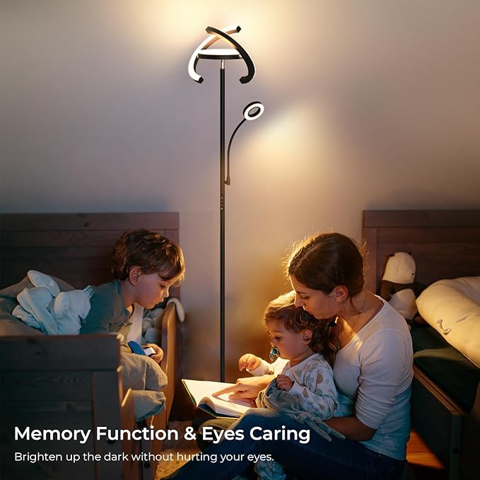 FIMEI 3 in 1 Floor Lamp, Modern Bright Standing Lamp with Split Rotatable Outer Ring Light and Small Reading Light, 4 Color Temperature and Dimmable, 3-Way Independent Control for Living Room Office - LeafyLoom