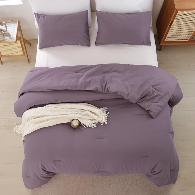 ROSGONIA Dusty Purple Twin Comforter Set for Boys Girls, 1 Boho Comforter & 1 Pillowcase, Lightweight Kids Comforter Sets All Season Dorm Bedding - LeafyLoom